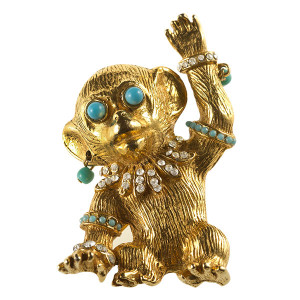 Costume Jewelry Monkey Brooch