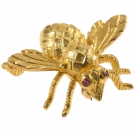 Gold Bee Pin With Ruby Eyes
