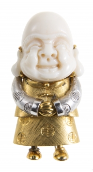 White Coral and Gold Buddha Brooch