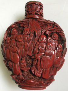 19th Century Carved Cinnabar Snuff Bottle